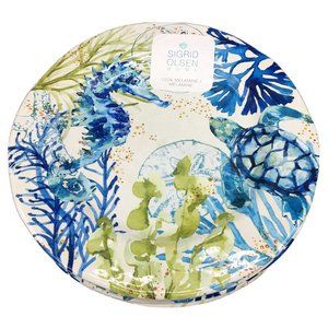 x4 Sigrid Olsen Sea Turtle Seahorse MELAMINE Dinner Plates Ocean Beach Sea 11"